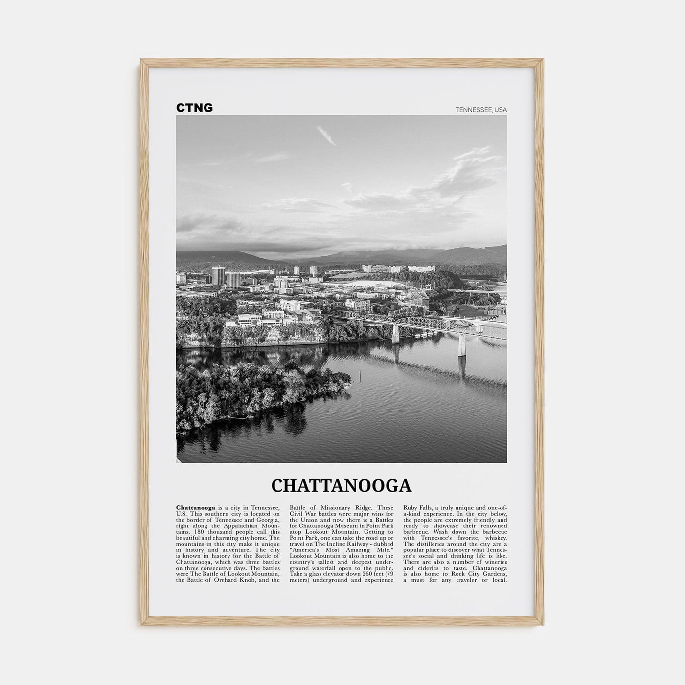 Chattanooga No 1 Poster Natural Wood / 8x12 in Nbourhood Travel B&W Poster