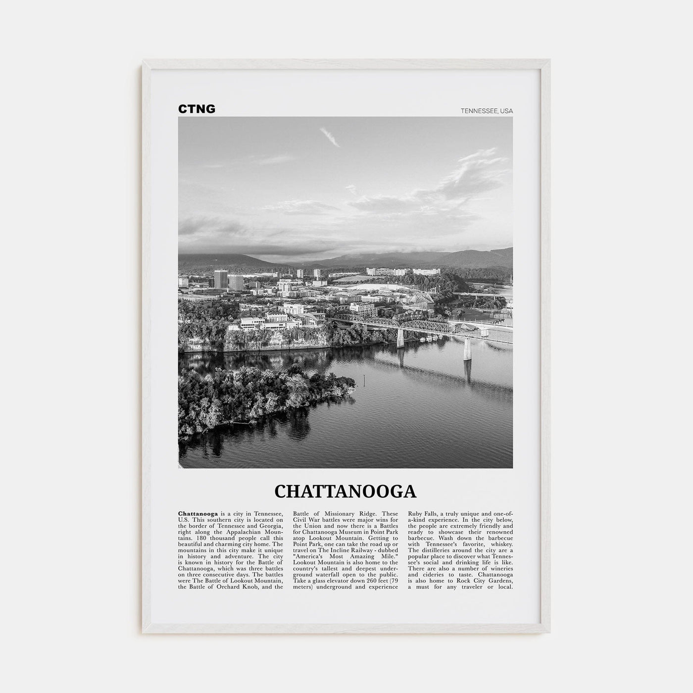 Chattanooga No 1 Poster White Wood / 8x12 in Nbourhood Travel B&W Poster