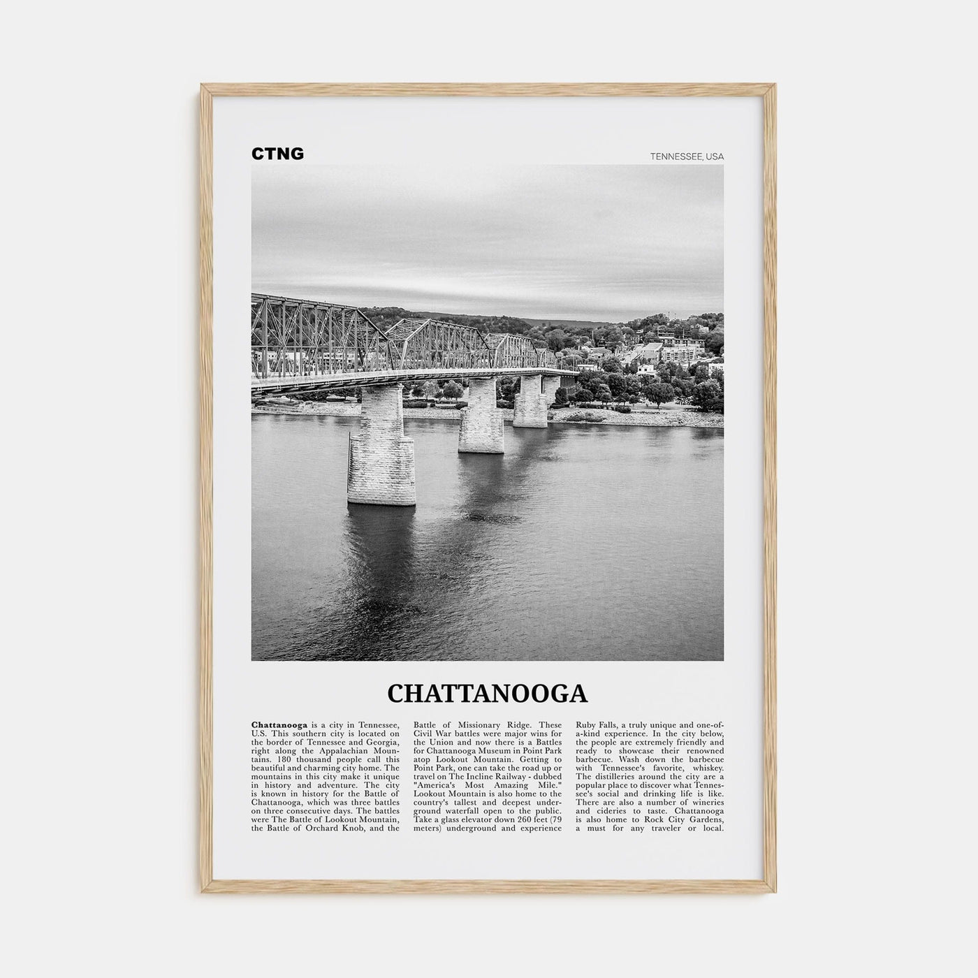 Chattanooga No 2 Poster Natural Wood / 8x12 in Nbourhood Travel B&W Poster