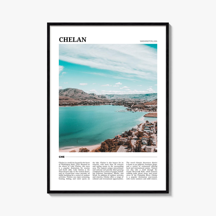 Chelan colorful travel poster of Washington, USA – vertical wall art, unframed print shown in interior mockup
