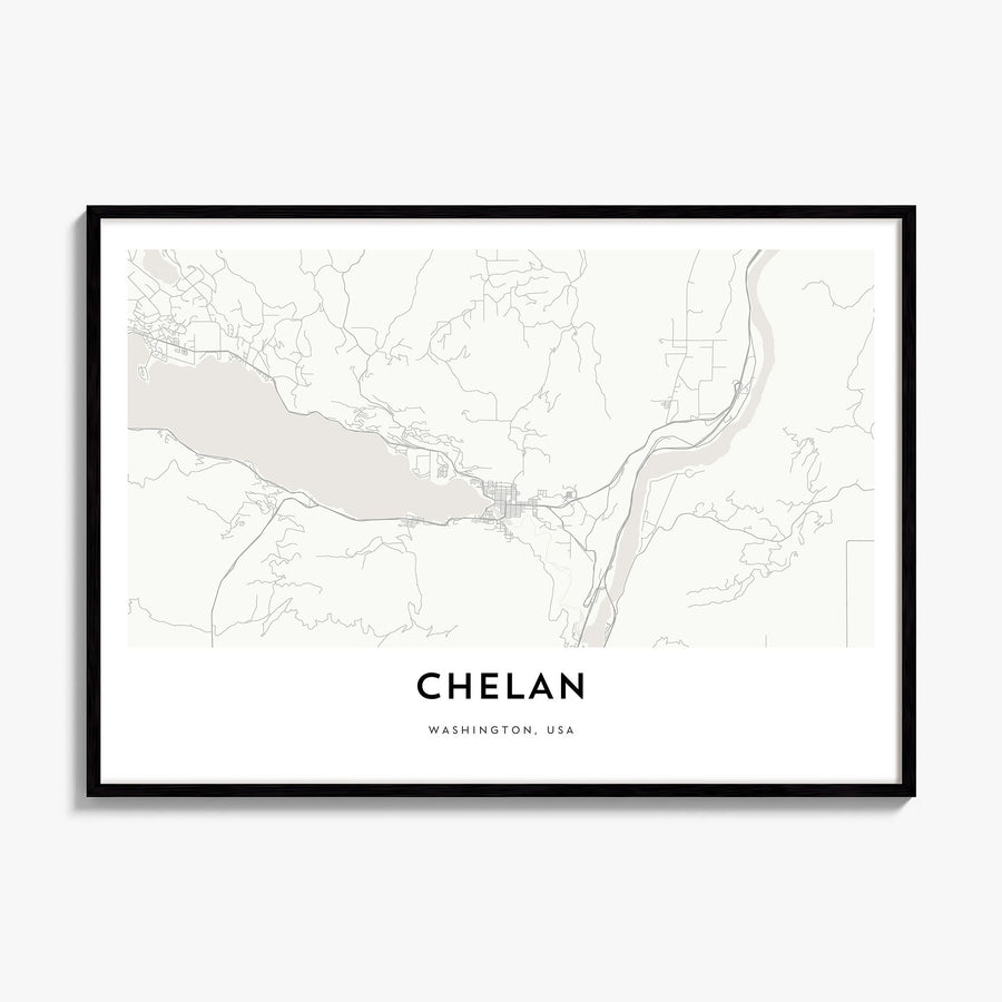 Lake Chelan Map Poster, framed poster mockup