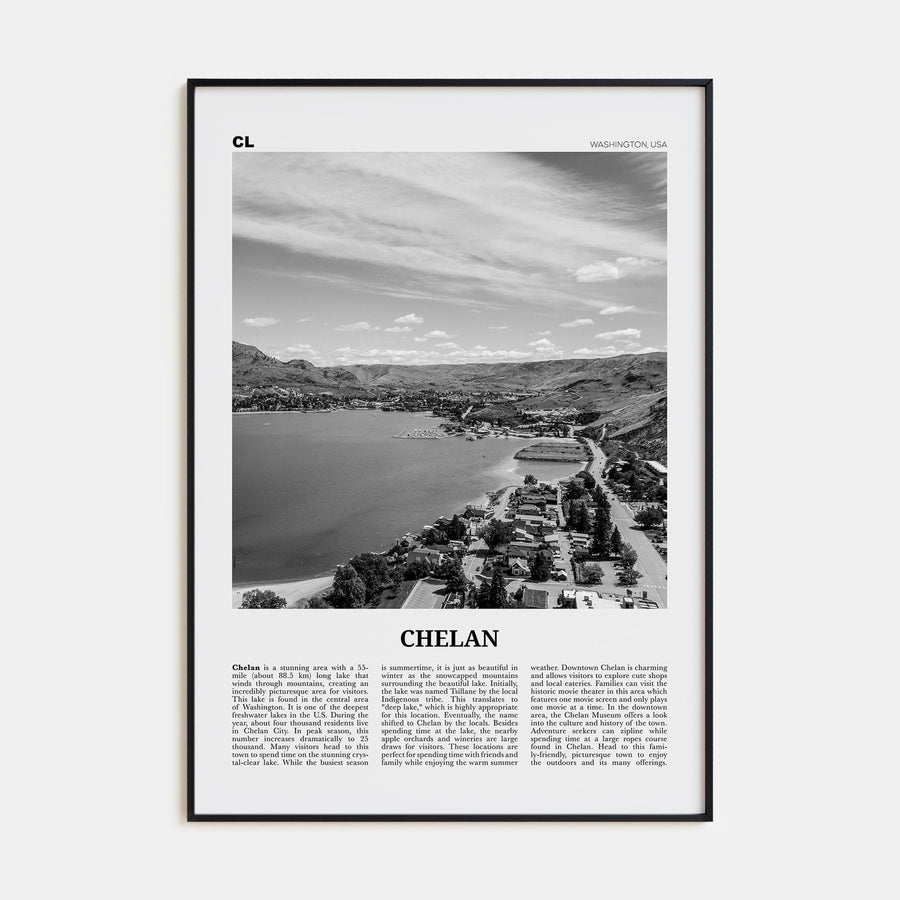 Chelan Poster Black Metal / 8x12 in Nbourhood Travel B&W Poster