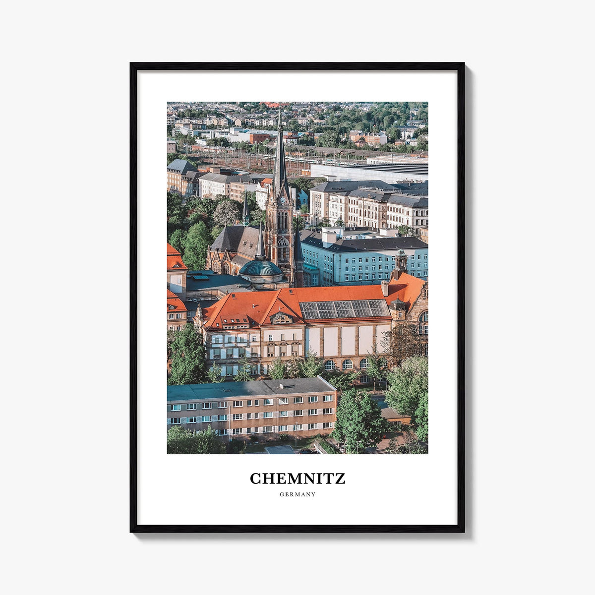 Chemnitz colorful classic poster of Germany – vertical wall art, unframed print shown in interior mockup