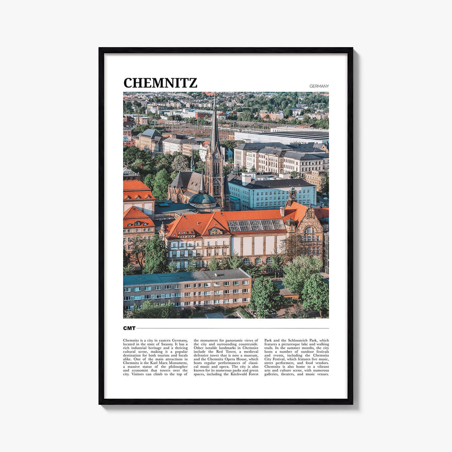 Chemnitz colorful travel poster of Germany – vertical wall art, unframed print shown in interior mockup