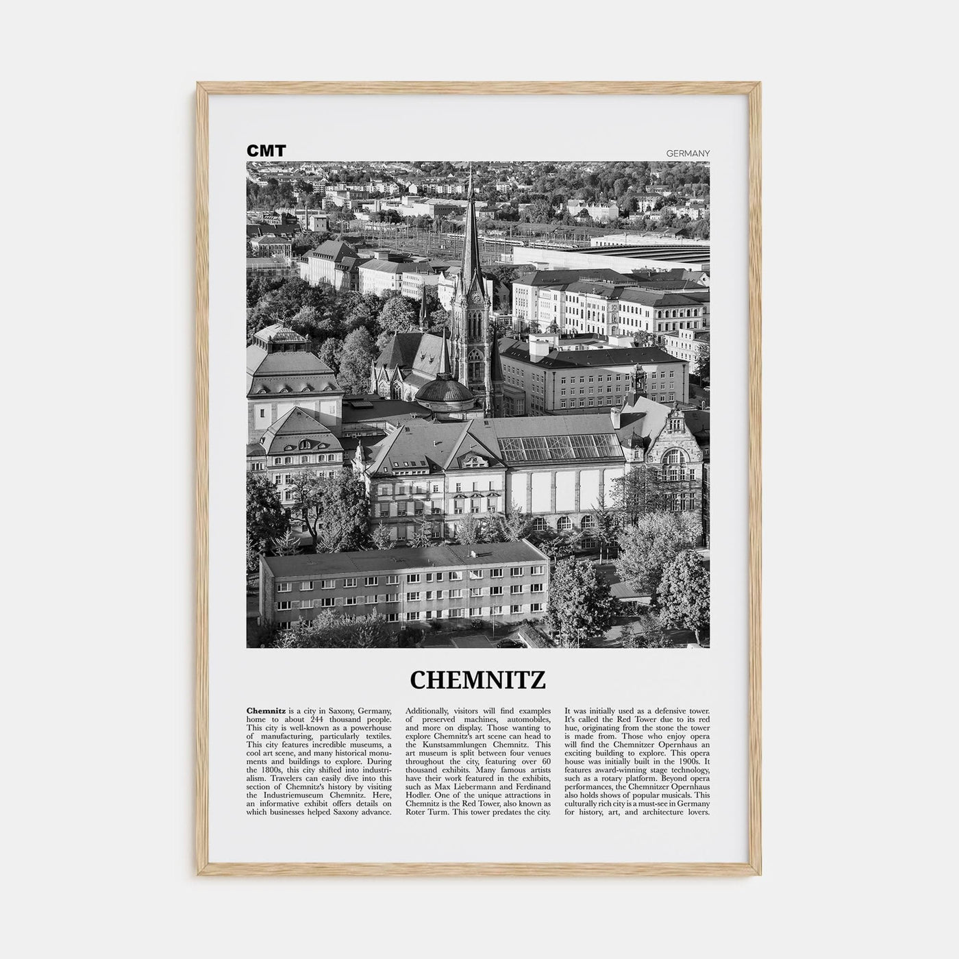 Chemnitz Poster Natural Wood / 8x12 in Nbourhood Travel B&W Poster