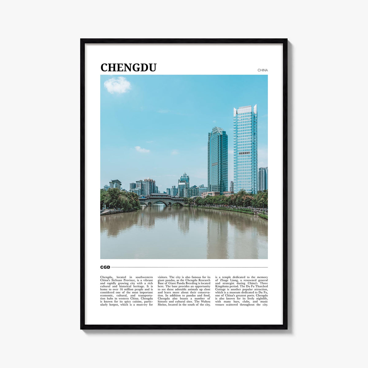 Chengdu no. 1 colorful travel poster of China – vertical wall art, unframed print shown in interior mockup