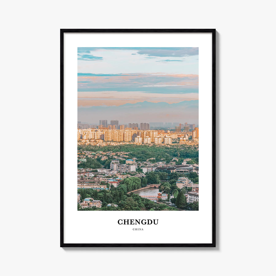 Chengdu no. 2 colorful classic poster of China – vertical wall art, unframed print shown in interior mockup