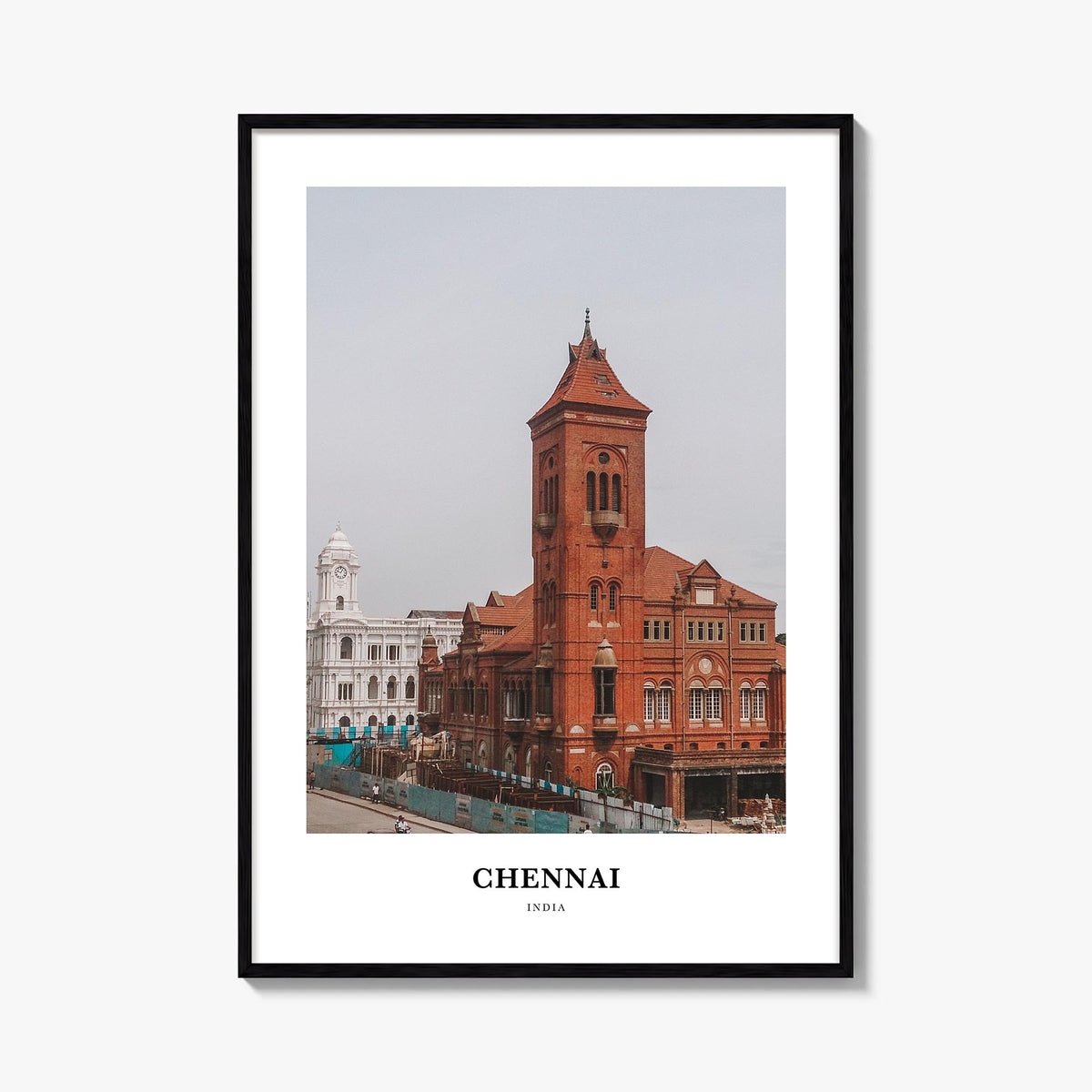 Chennai colorful classic poster of India – vertical wall art, unframed print shown in interior mockup