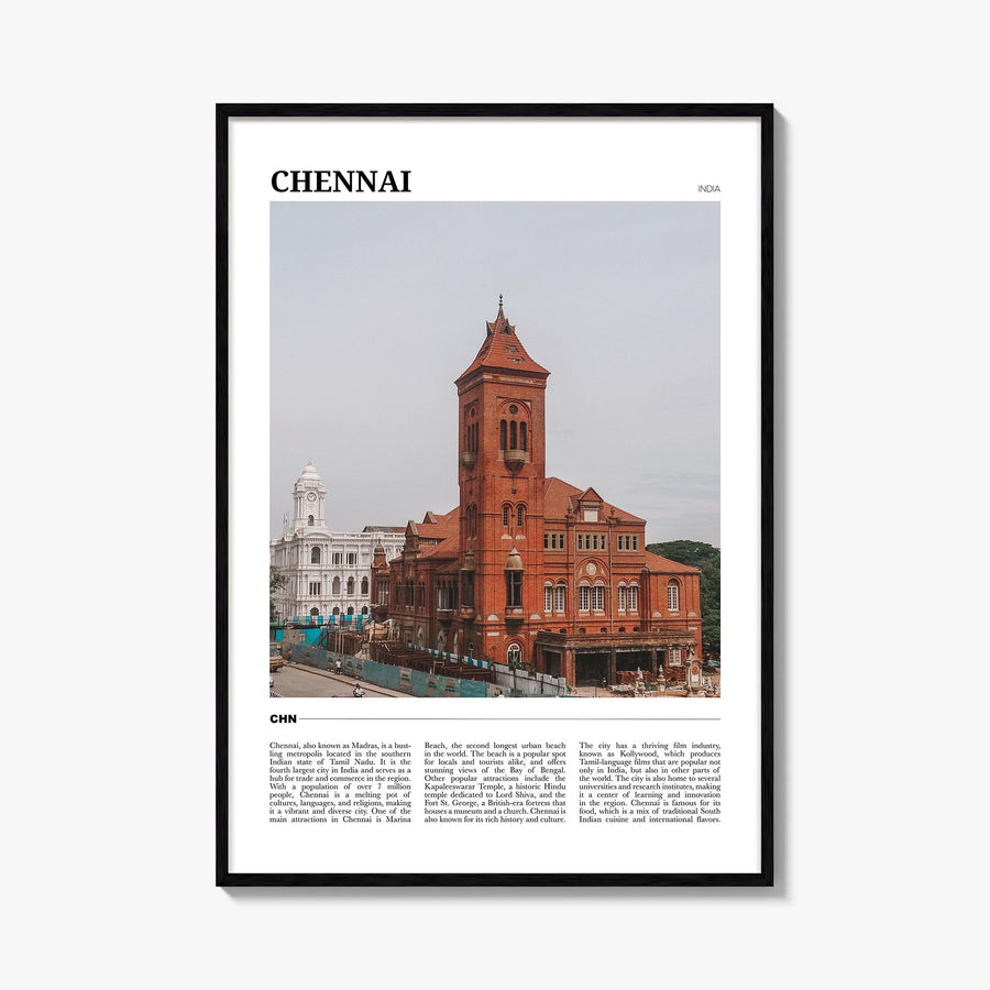 Chennai colorful travel poster of India – vertical wall art, unframed print shown in interior mockup