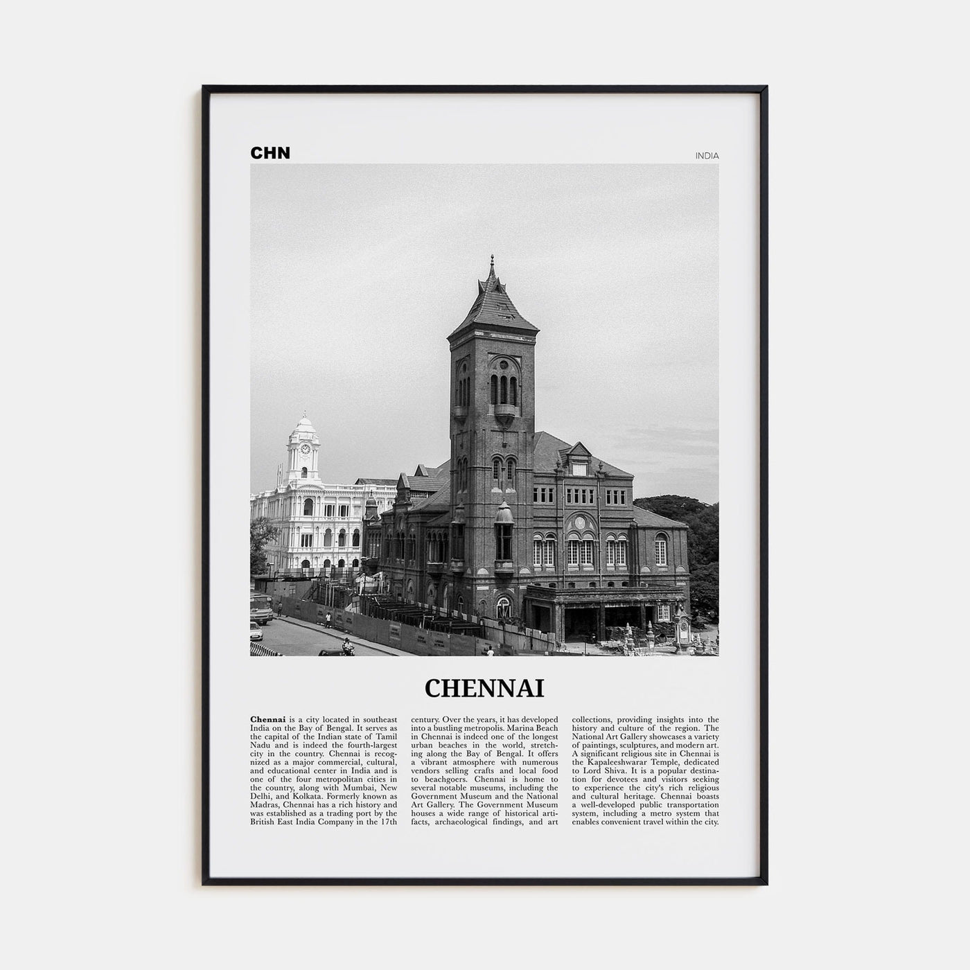 Chennai Poster None / 8x12 in Nbourhood Travel B&W Poster