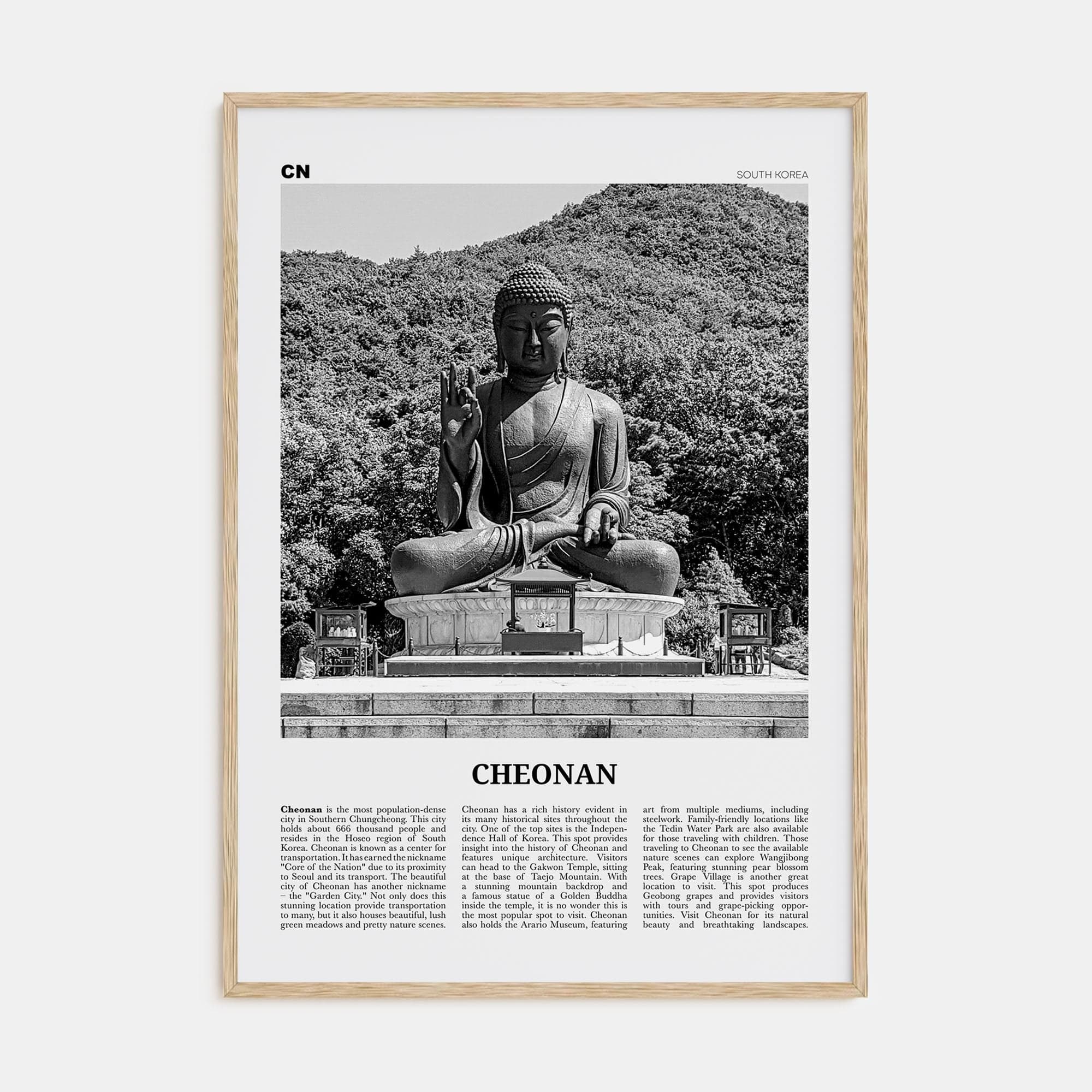 Cheonan Poster Natural Wood / 8x12 in Nbourhood Travel B&W Poster