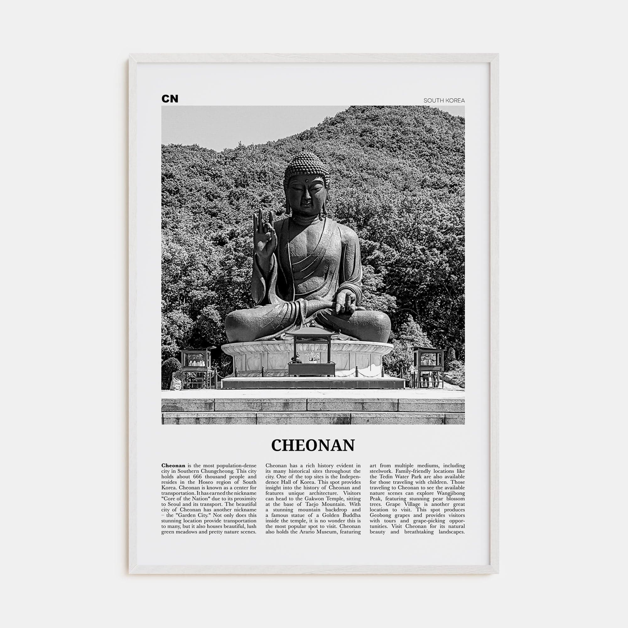 Cheonan Poster White Wood / 8x12 in Nbourhood Travel B&W Poster