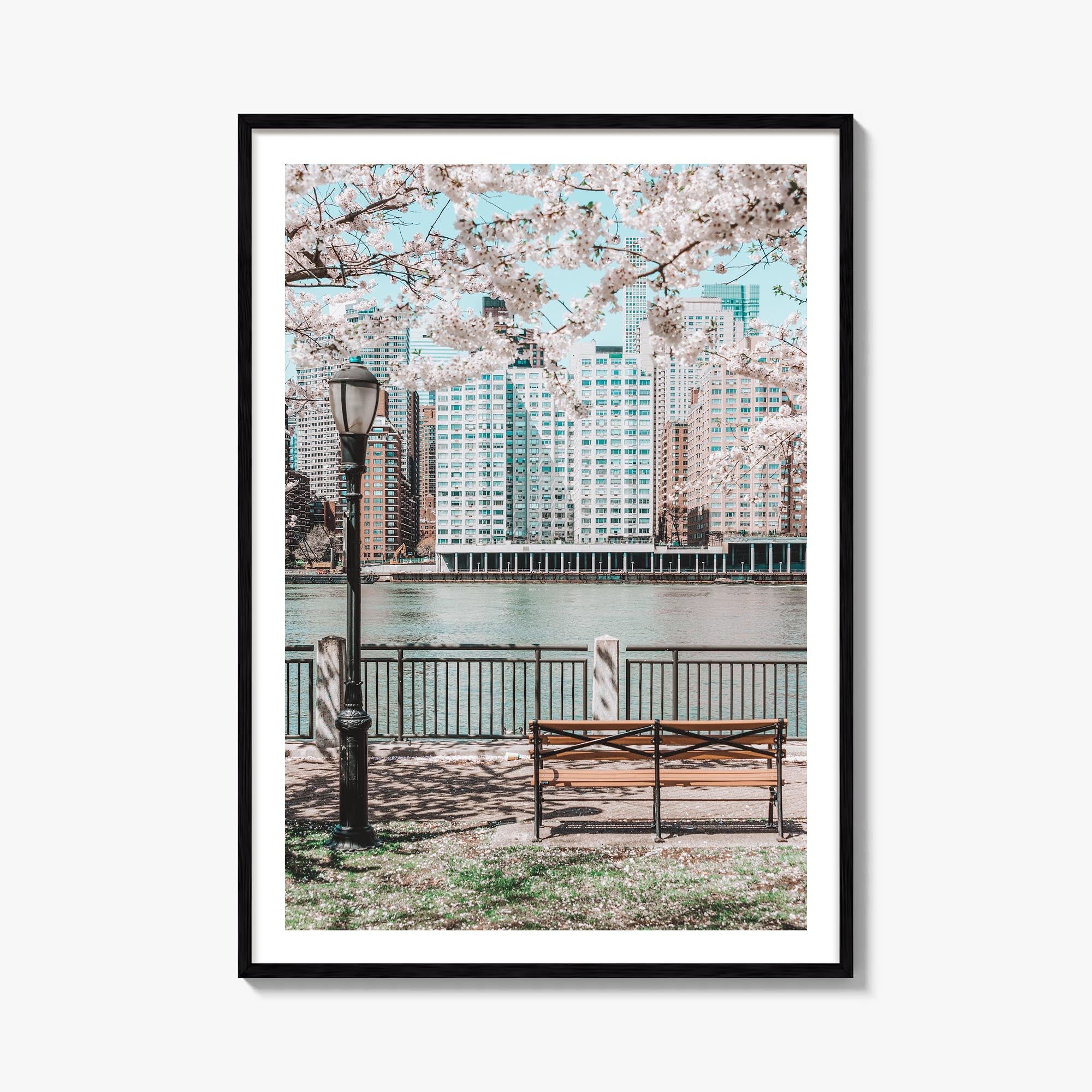 Cherry Blossoms no. 1 colorful photo poster – vertical wall art, unframed print shown in interior mockup