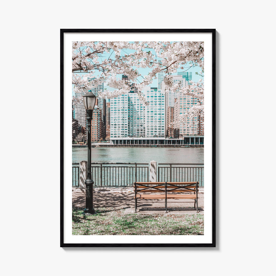 Cherry Blossoms no. 1 colorful photo poster – vertical wall art, unframed print shown in interior mockup