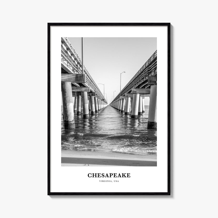 Chesapeake black & white classic poster of Virginia, USA – vertical wall art, unframed print shown in interior mockup