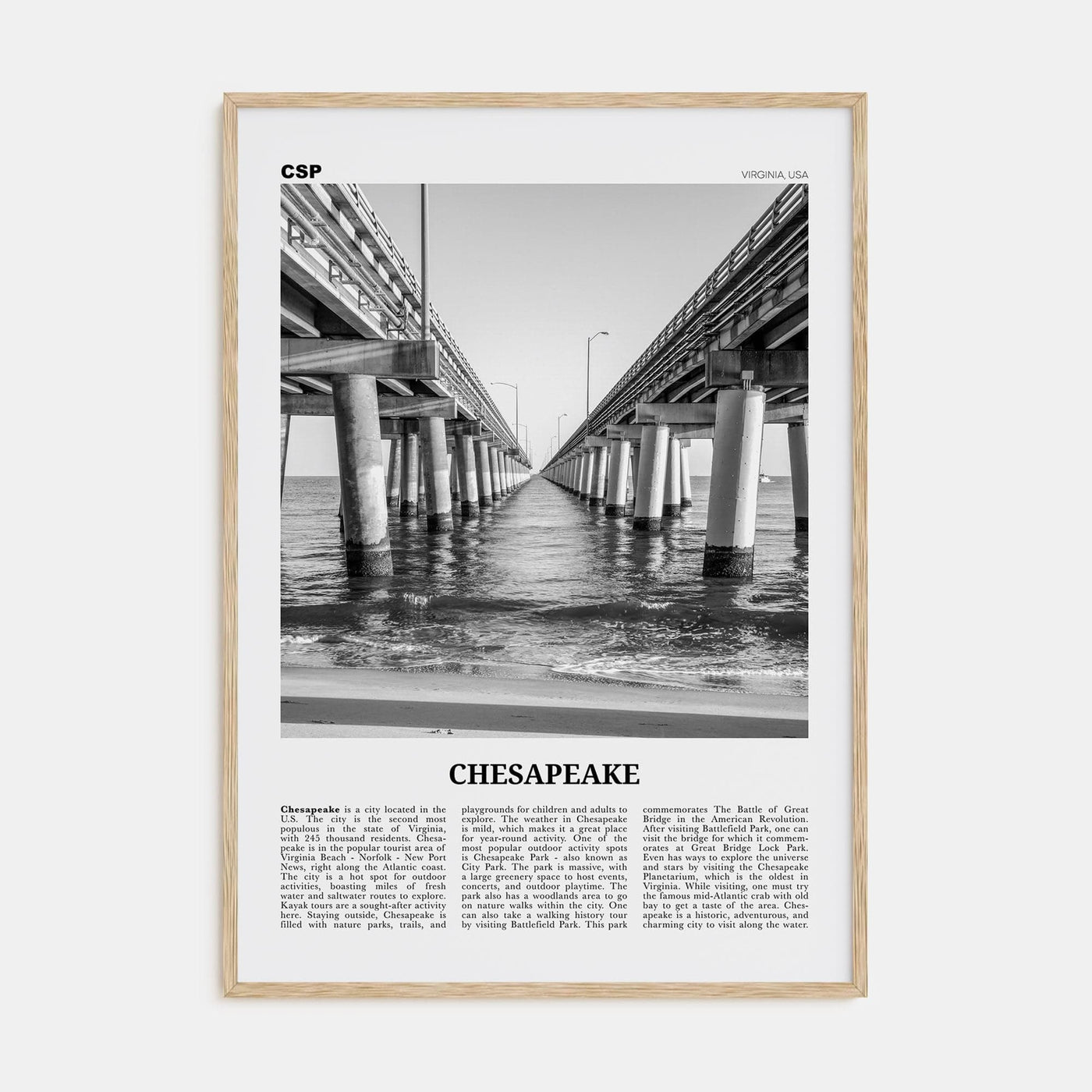 Chesapeake Poster Natural Wood / 8x12 in Nbourhood Travel B&W Poster