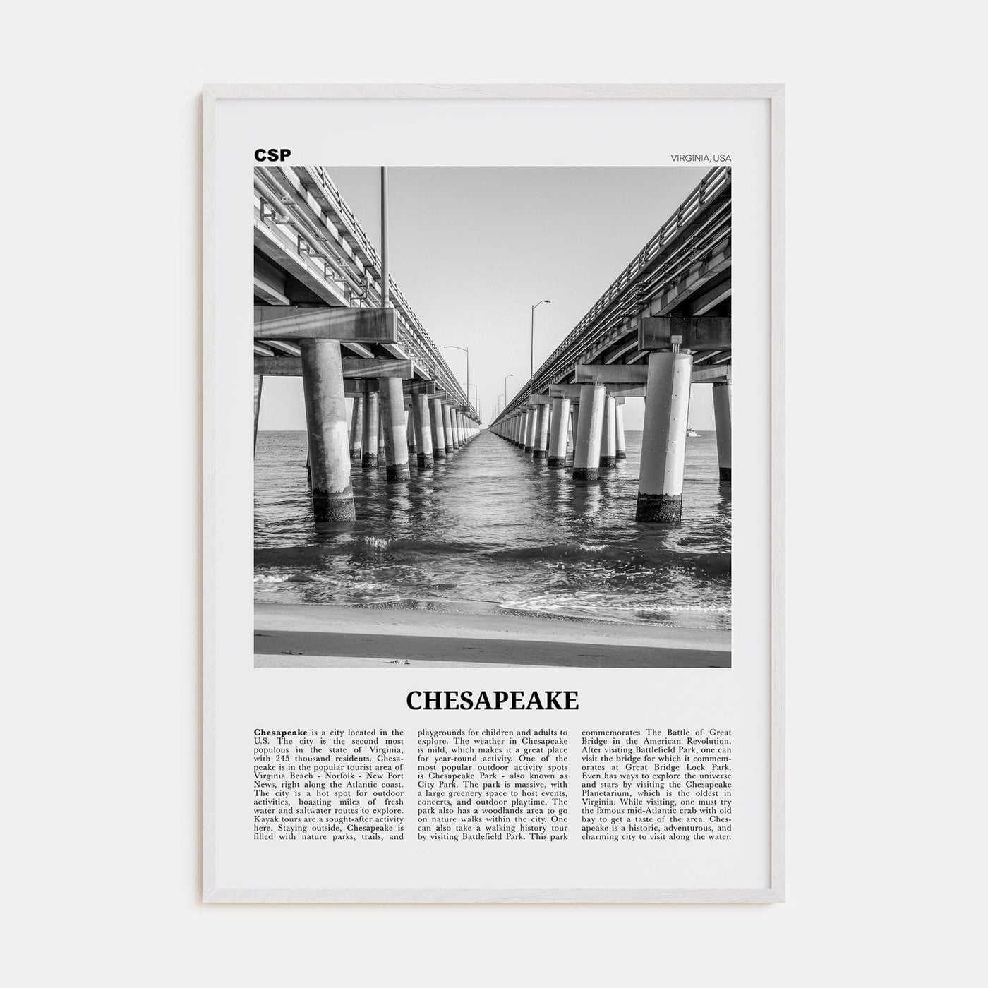 Chesapeake Poster White Wood / 8x12 in Nbourhood Travel B&W Poster