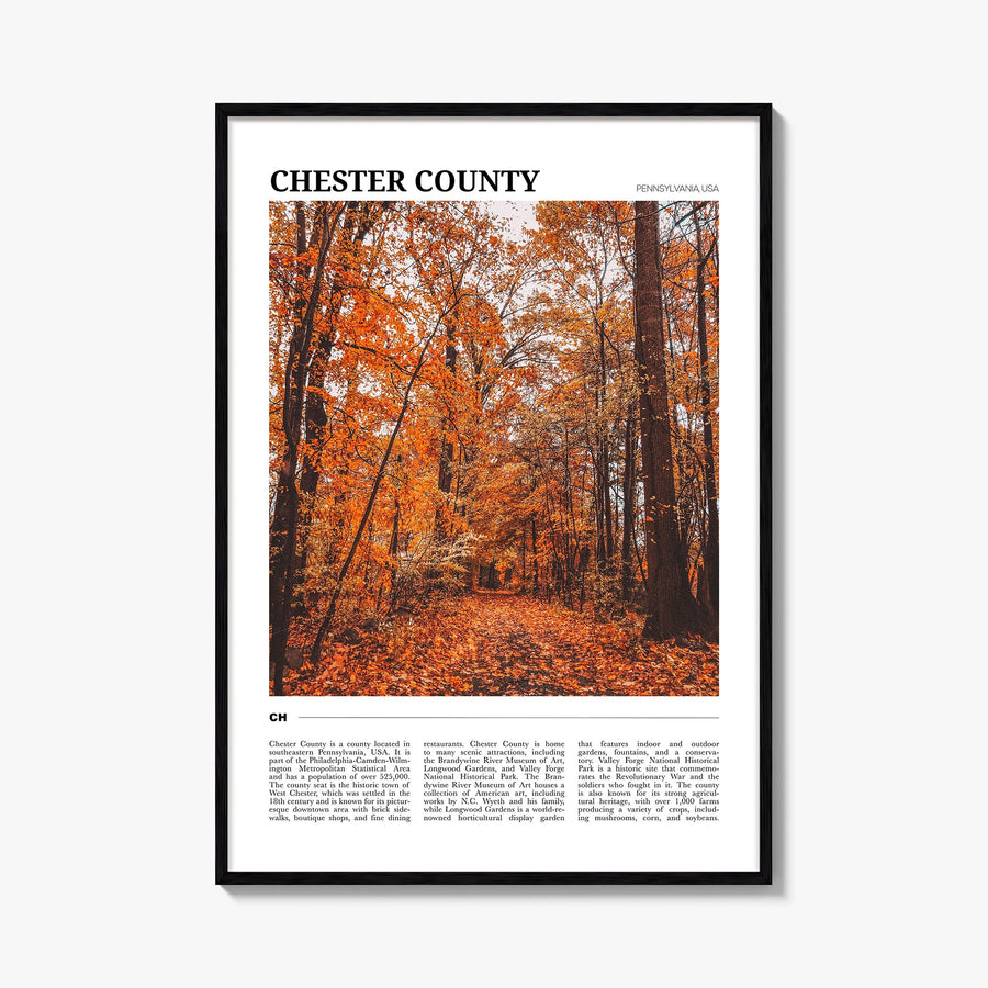 Chester County colorful travel poster of Pennsylvania, USA – vertical wall art, unframed print shown in interior mockup