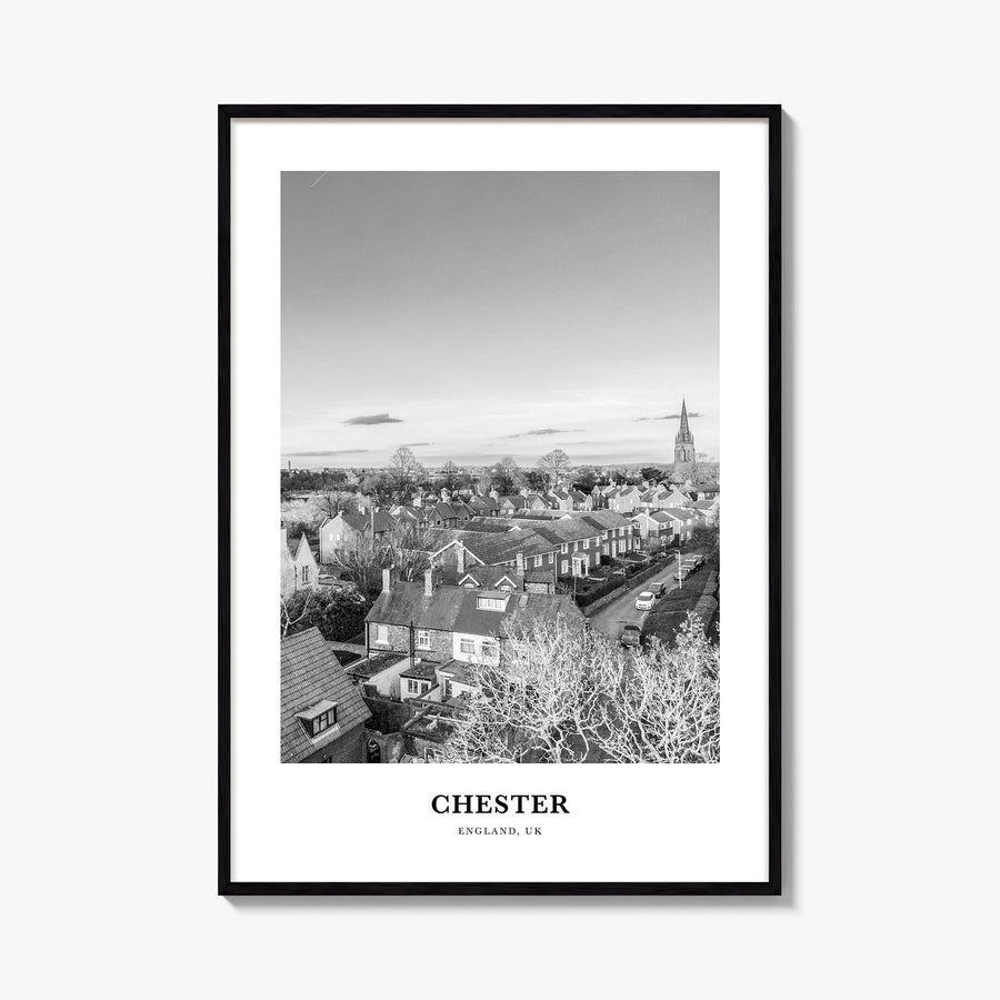 Chester no. 1 black & white classic poster of England, UK – vertical wall art, unframed print shown in interior mockup