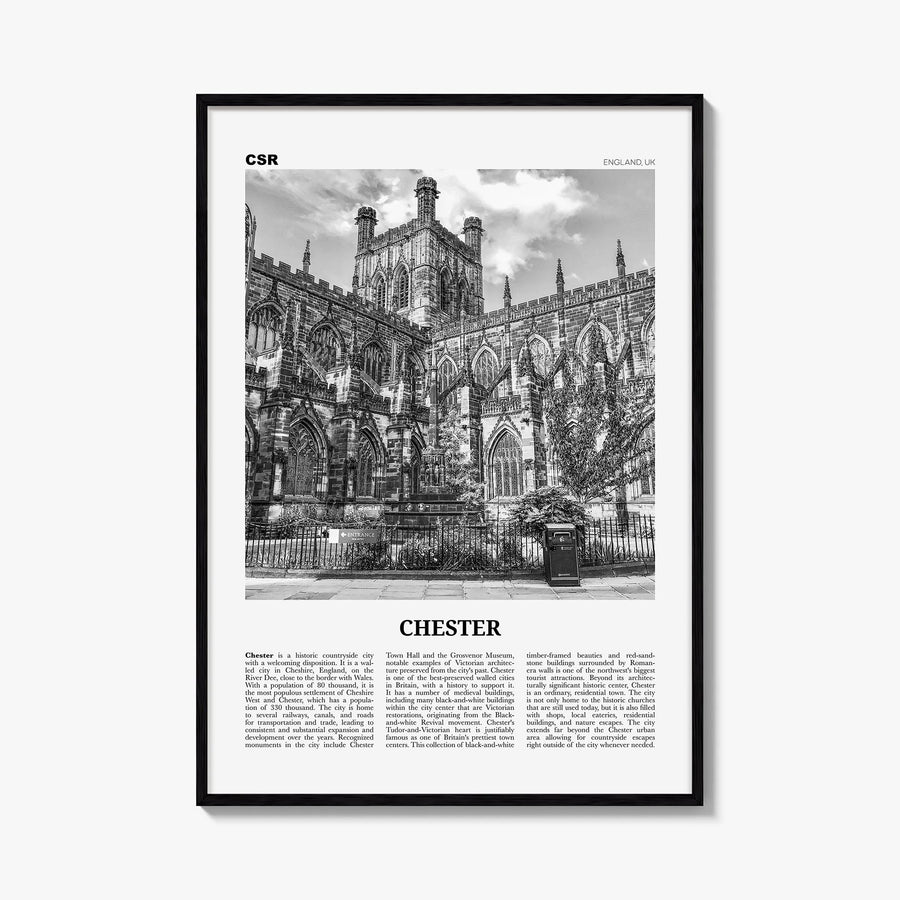 Chester no. 1 black & white newspaper poster of England, UK – vertical wall art, unframed print shown in interior mockup