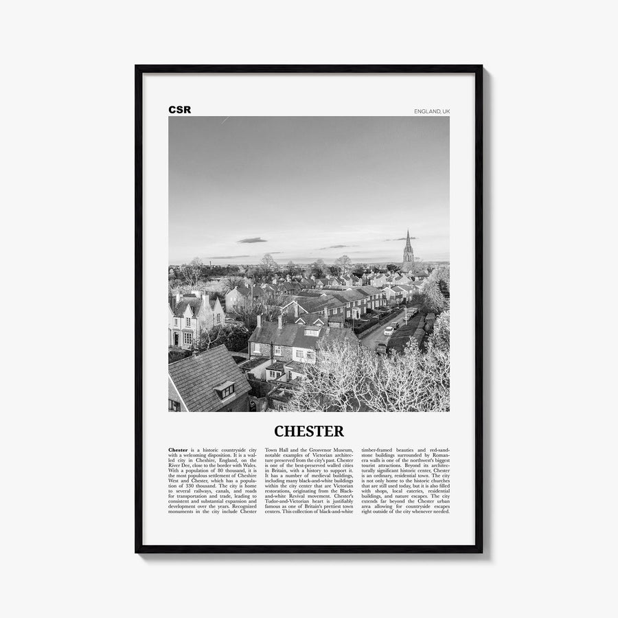 Chester no. 2 black & white newspaper poster of England, UK – vertical wall art, unframed print shown in interior mockup