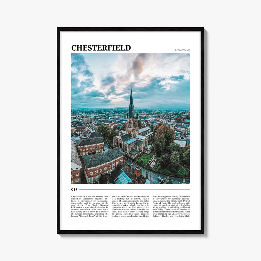 Chesterfield colorful travel poster of United Kingdom – vertical wall art, unframed print shown in interior mockup