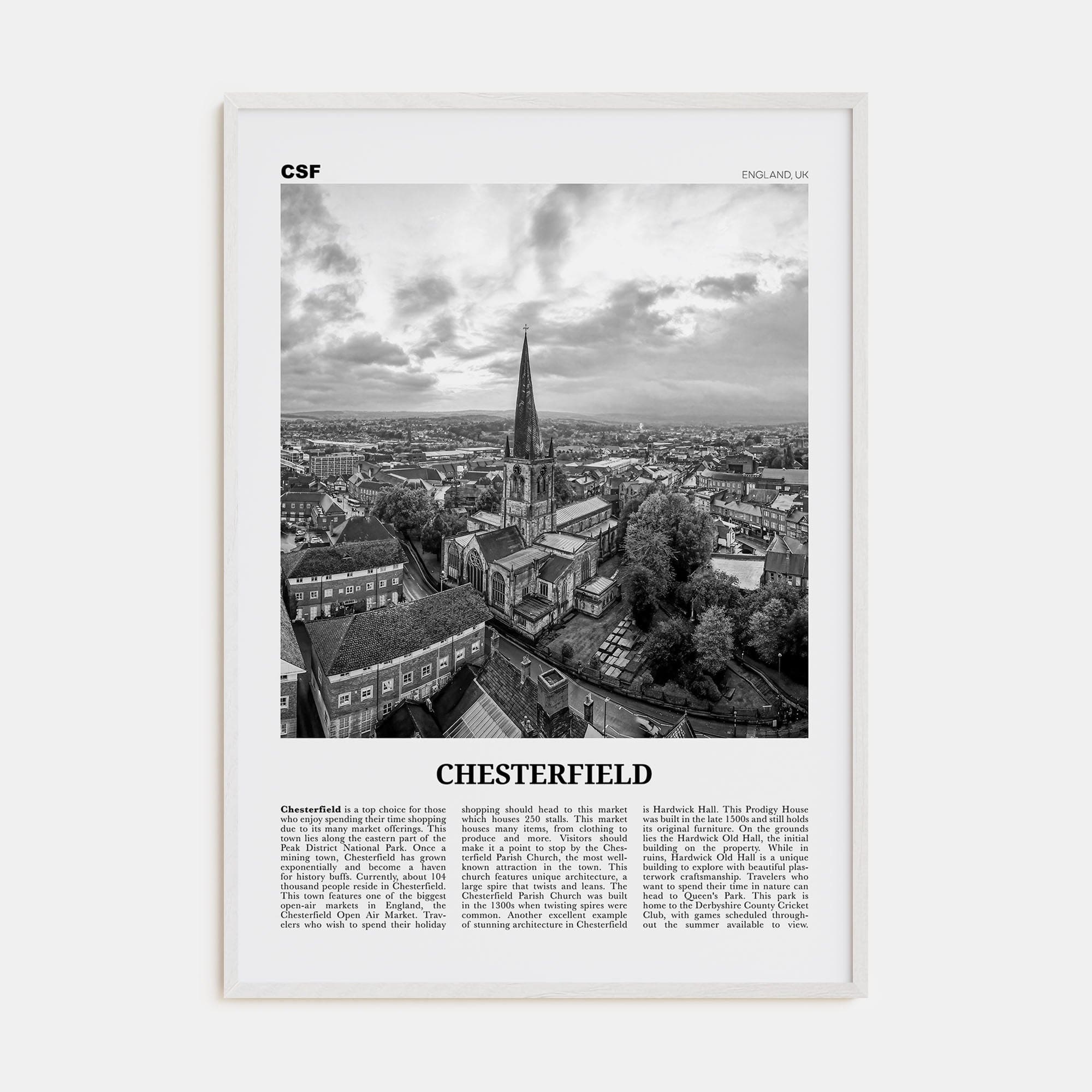 Chesterfield Poster White Wood / 8x12 in Nbourhood Travel B&W Poster