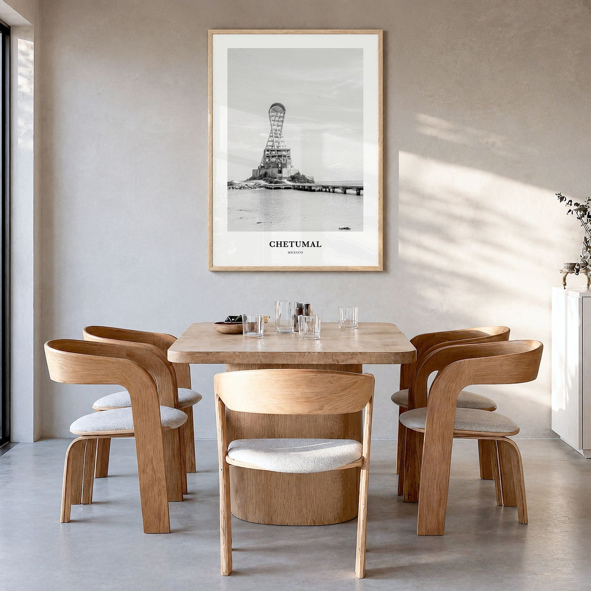 Chetumal Classic Poster in a natural wood frame, hanging in a dining room