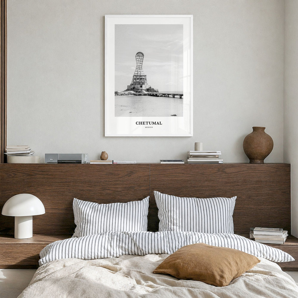 Chetumal Classic Poster in a white wood frame, hanging in a bedroom