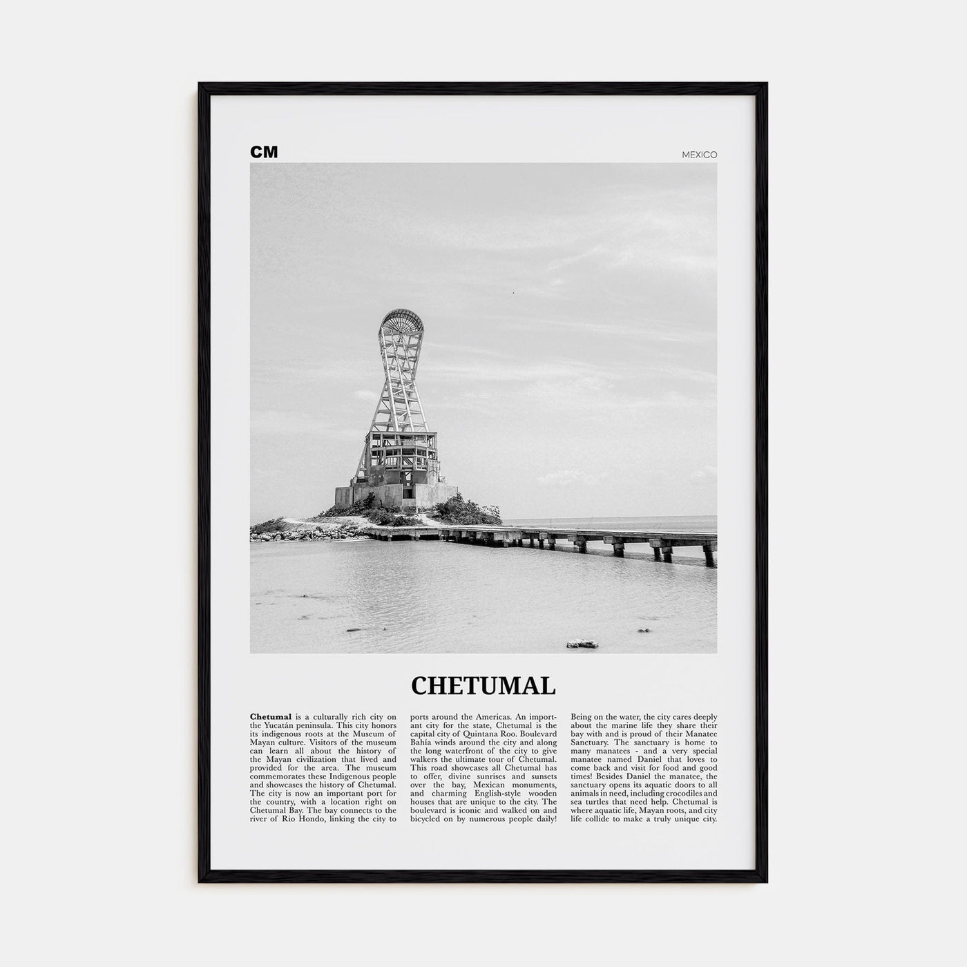 Chetumal Poster Black Wood / 8x12 in Nbourhood Travel B&W Poster