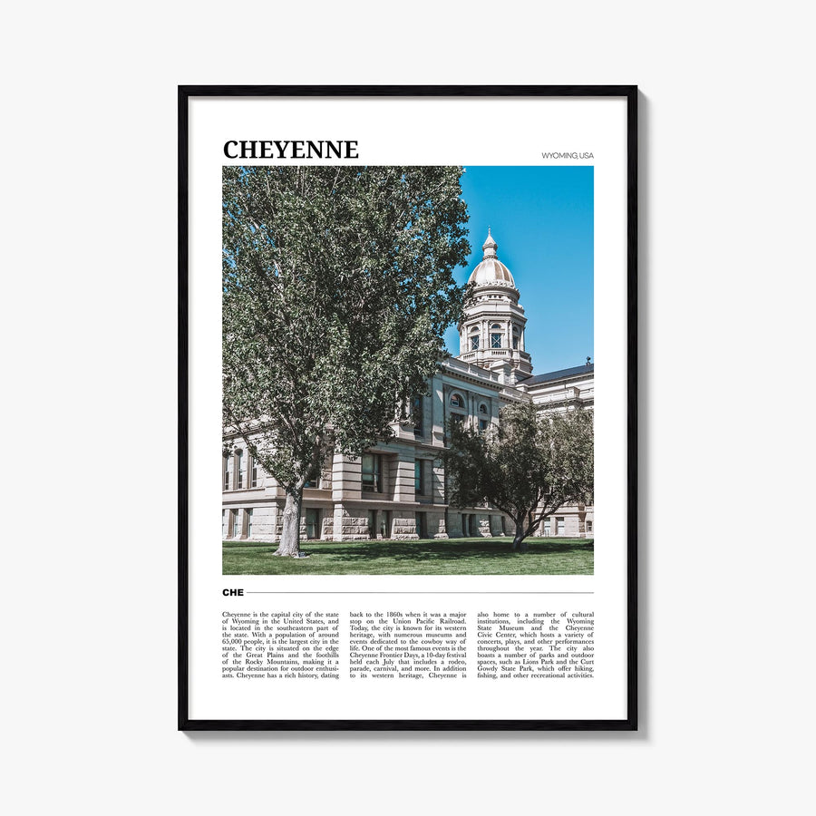 Cheyenne colorful travel poster of Wyoming, USA – vertical wall art, unframed print shown in interior mockup