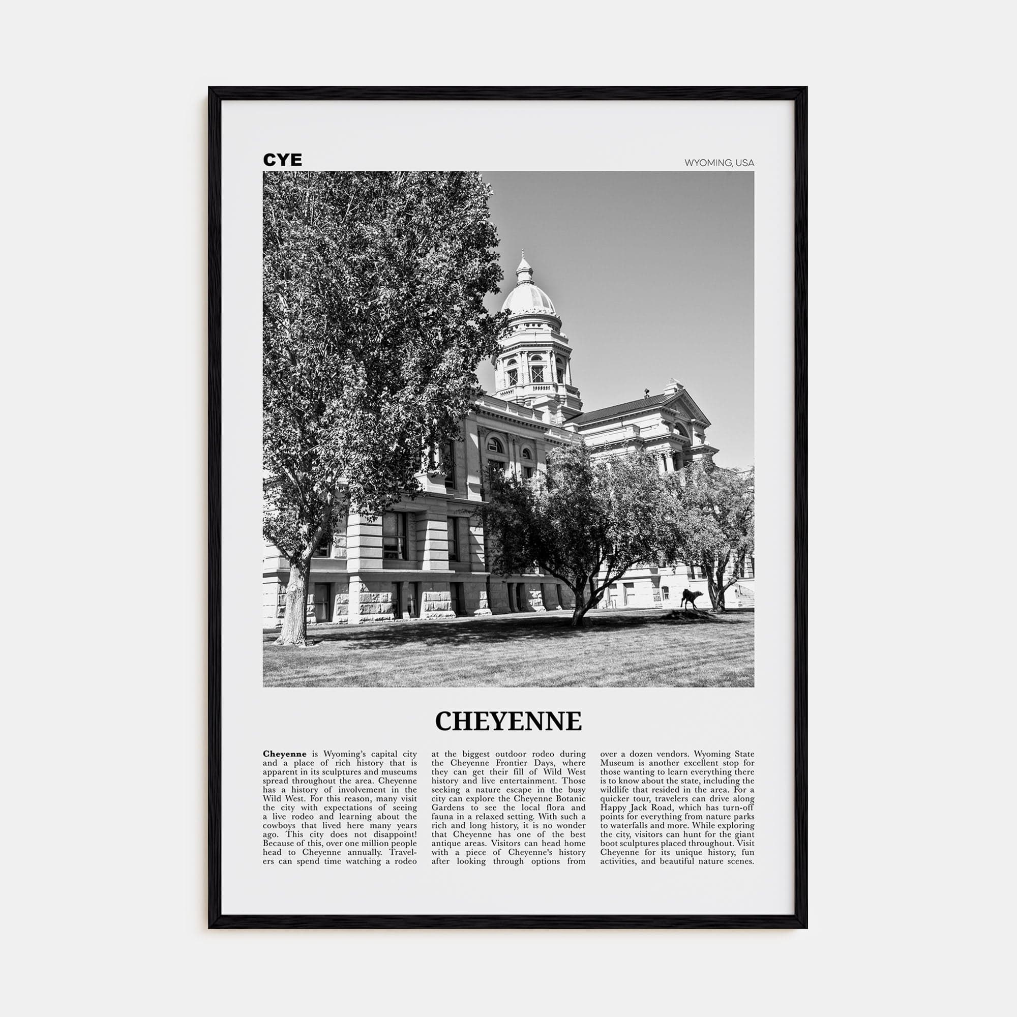 Cheyenne Poster Black Wood / 8x12 in Nbourhood Travel B&W Poster