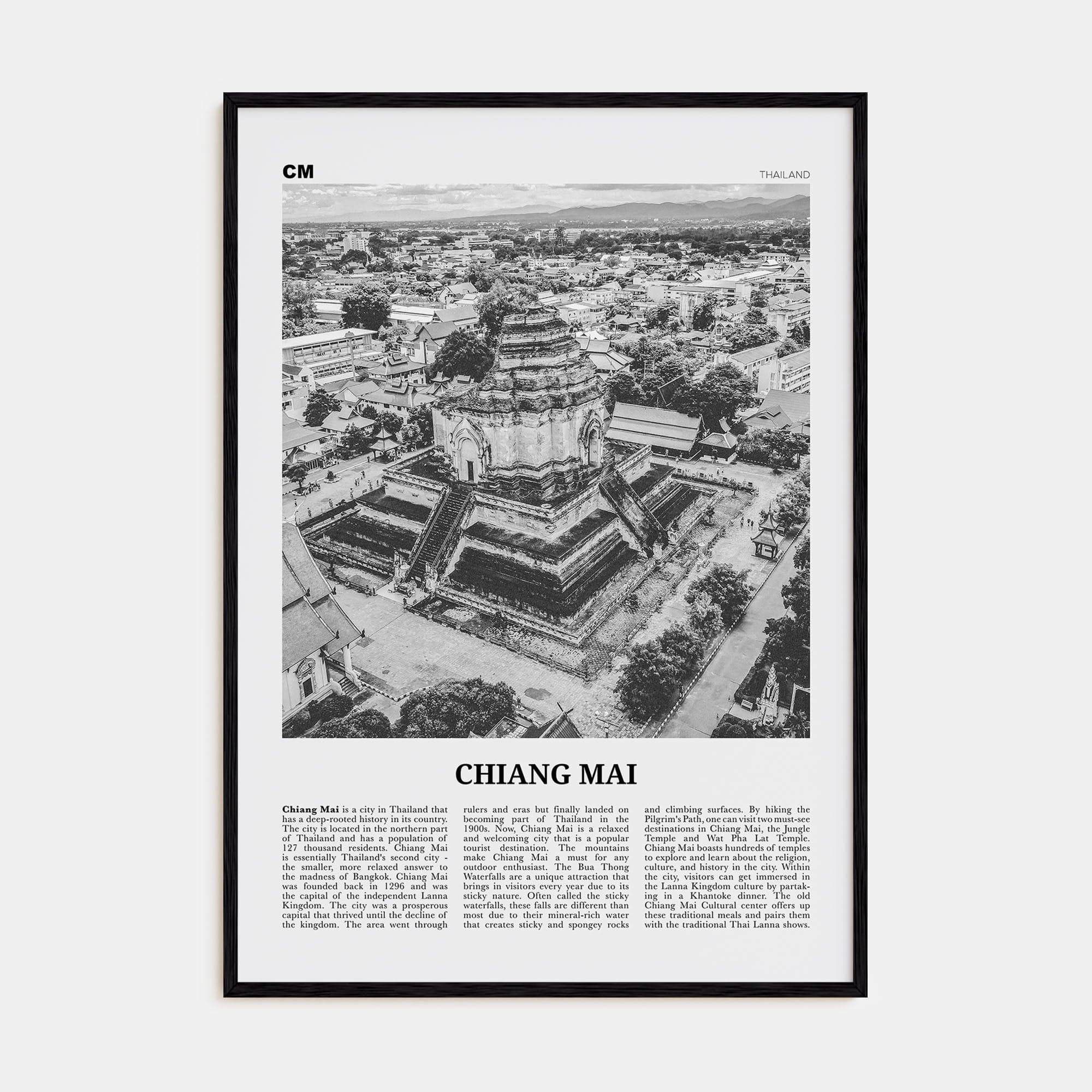 Chiang Mai Poster Black Wood / 8x12 in Nbourhood Travel B&W Poster