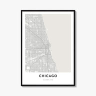 Chicago black & white map poster of Illinois, USA – vertical wall art, unframed print shown in interior mockup