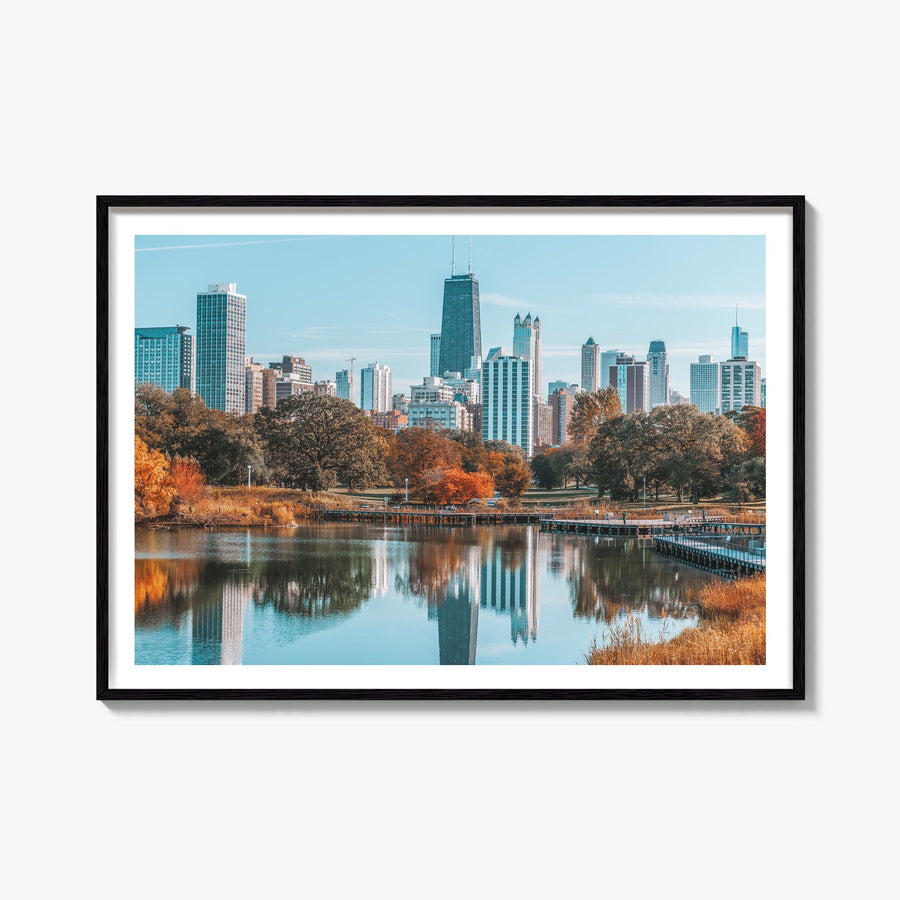 Chicago colorful photo poster of Illinois, USA – horizontal wall art, unframed print shown in interior mockup