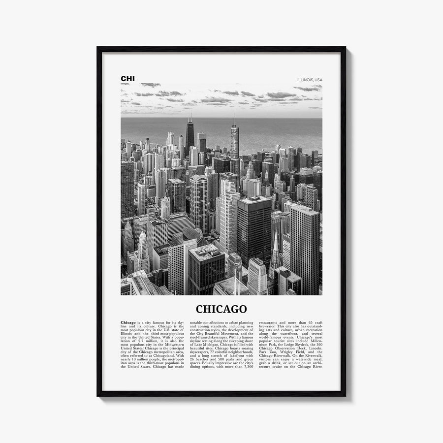 Chicago no. 1 black & white newspaper poster of Illinois, USA – vertical wall art, unframed print shown in interior mockup