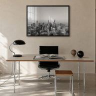 Chicago no. 1 black & white photo poster of Illinois, USA – horizontal wall art in black wood frame, hanging on wall