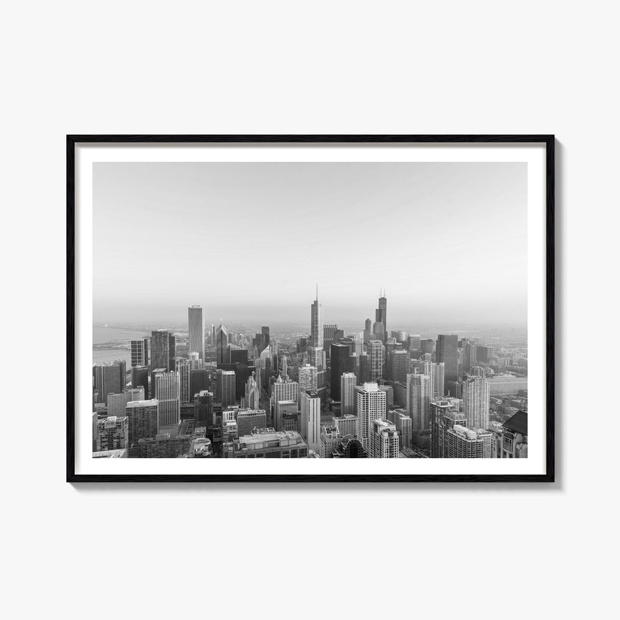Chicago no. 1 black & white photo poster of Illinois, USA – horizontal wall art, unframed print shown in interior mockup