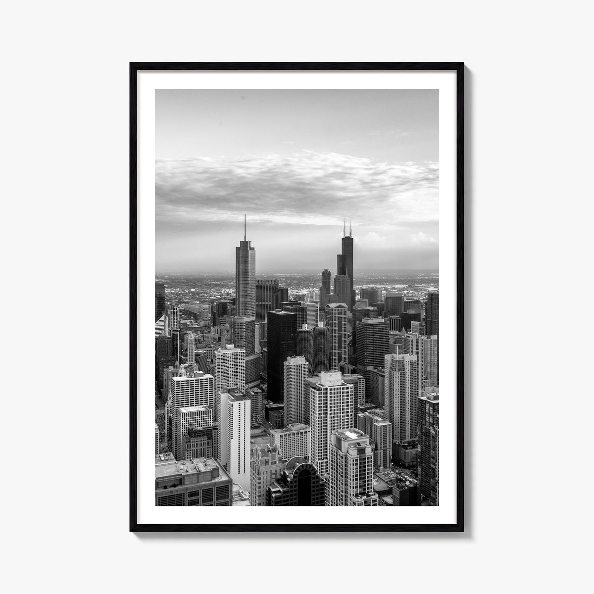 Chicago no. 1 black & white photo poster of Illinois, USA – vertical wall art, unframed print shown in interior mockup