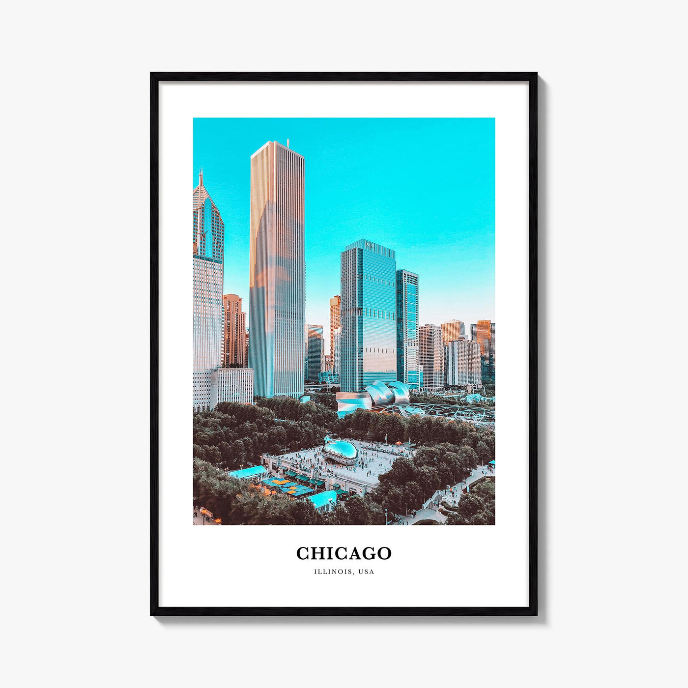 Chicago no. 1 colorful classic poster of Illinois, USA – vertical wall art, unframed print shown in interior mockup