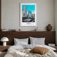 Chicago no. 1 colorful classic poster of Illinois, USA – vertical wall art in white wood frame, hanging on wall
