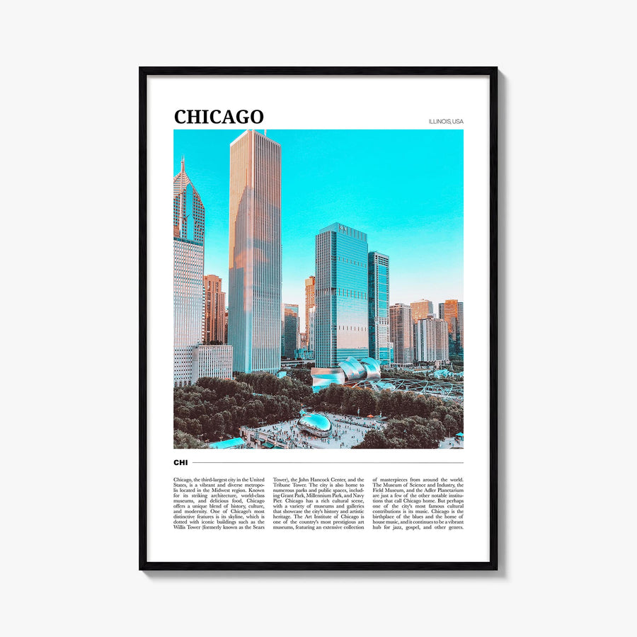 Chicago no. 1 colorful travel poster of Illinois, USA – vertical wall art, unframed print shown in interior mockup