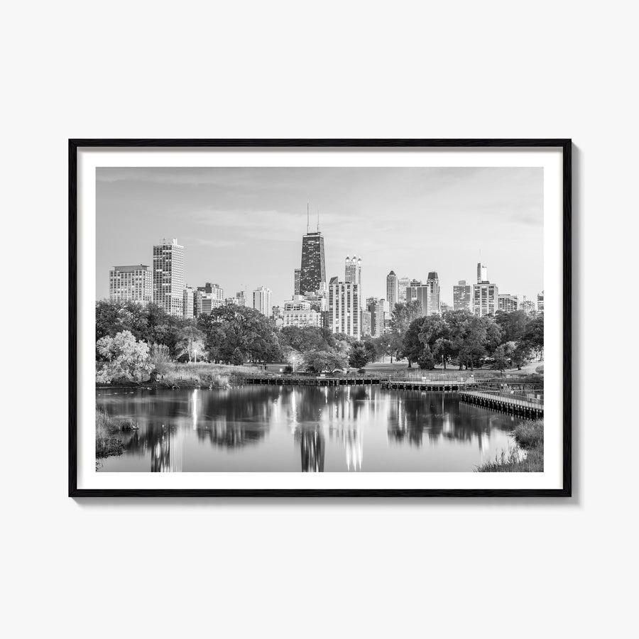 Chicago no. 2 black & white photo poster of Illinois, USA – horizontal wall art, unframed print shown in interior mockup