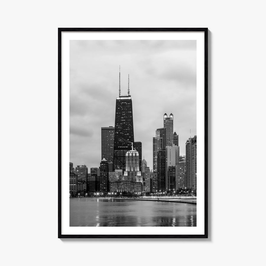 Chicago no. 2 black & white photo poster of Illinois, USA – vertical wall art, unframed print shown in interior mockup