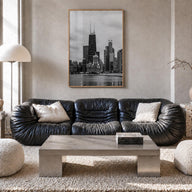 Chicago no. 2 black & white photo poster of Illinois, USA – vertical wall art in natural wood frame, hanging on wall