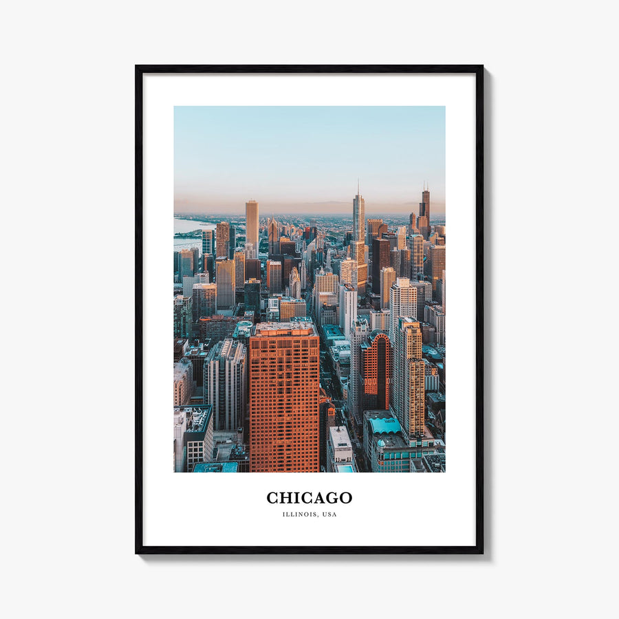 Chicago no. 2 colorful classic poster of Illinois, USA – vertical wall art, unframed print shown in interior mockup