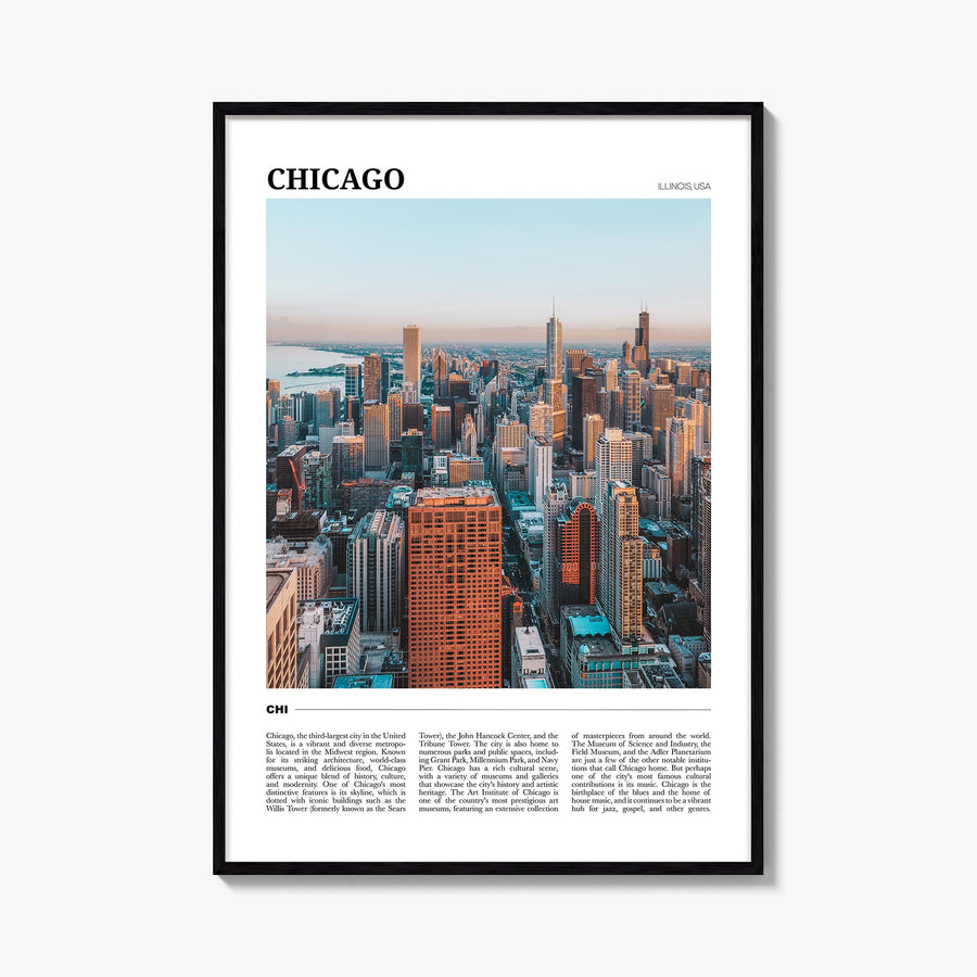 Chicago no. 2 colorful travel poster of Illinois, USA – vertical wall art, unframed print shown in interior mockup