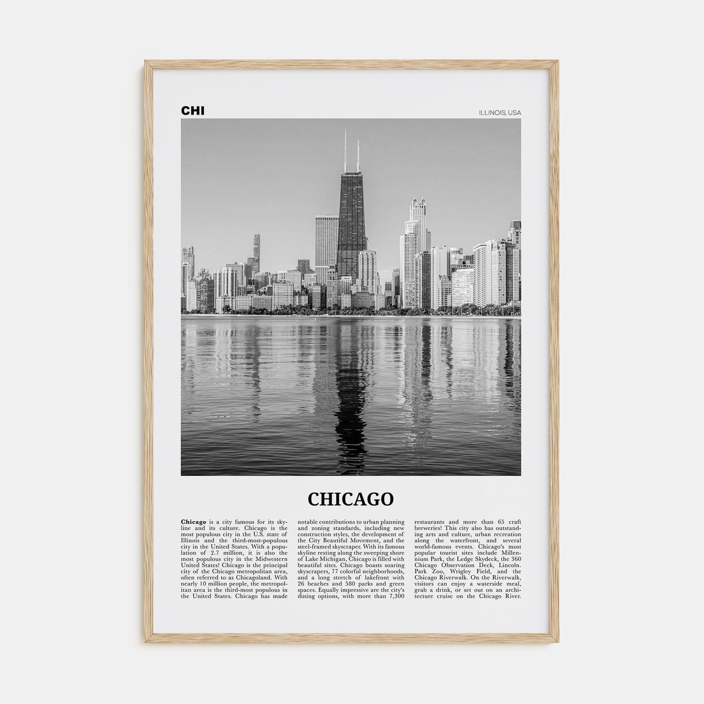 Chicago No 2 Poster Natural Wood / 8x12 in Nbourhood Travel B&W Poster