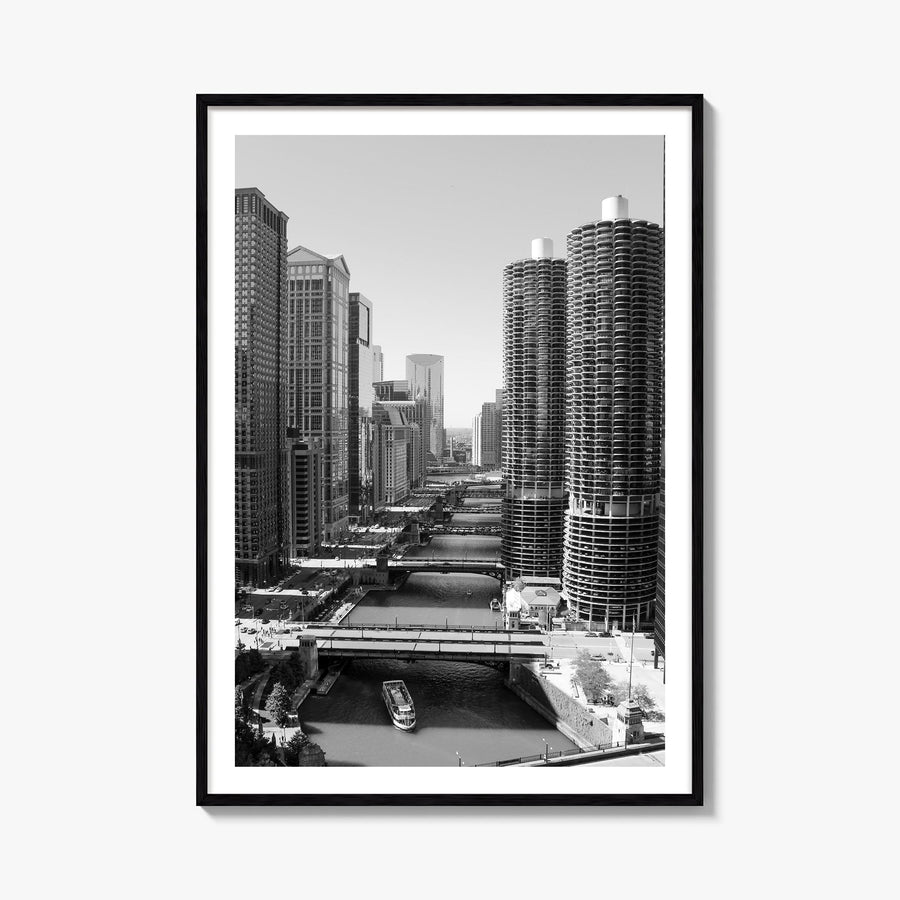 Chicago no. 3 black & white photo poster of Illinois, USA – vertical wall art, unframed print shown in interior mockup