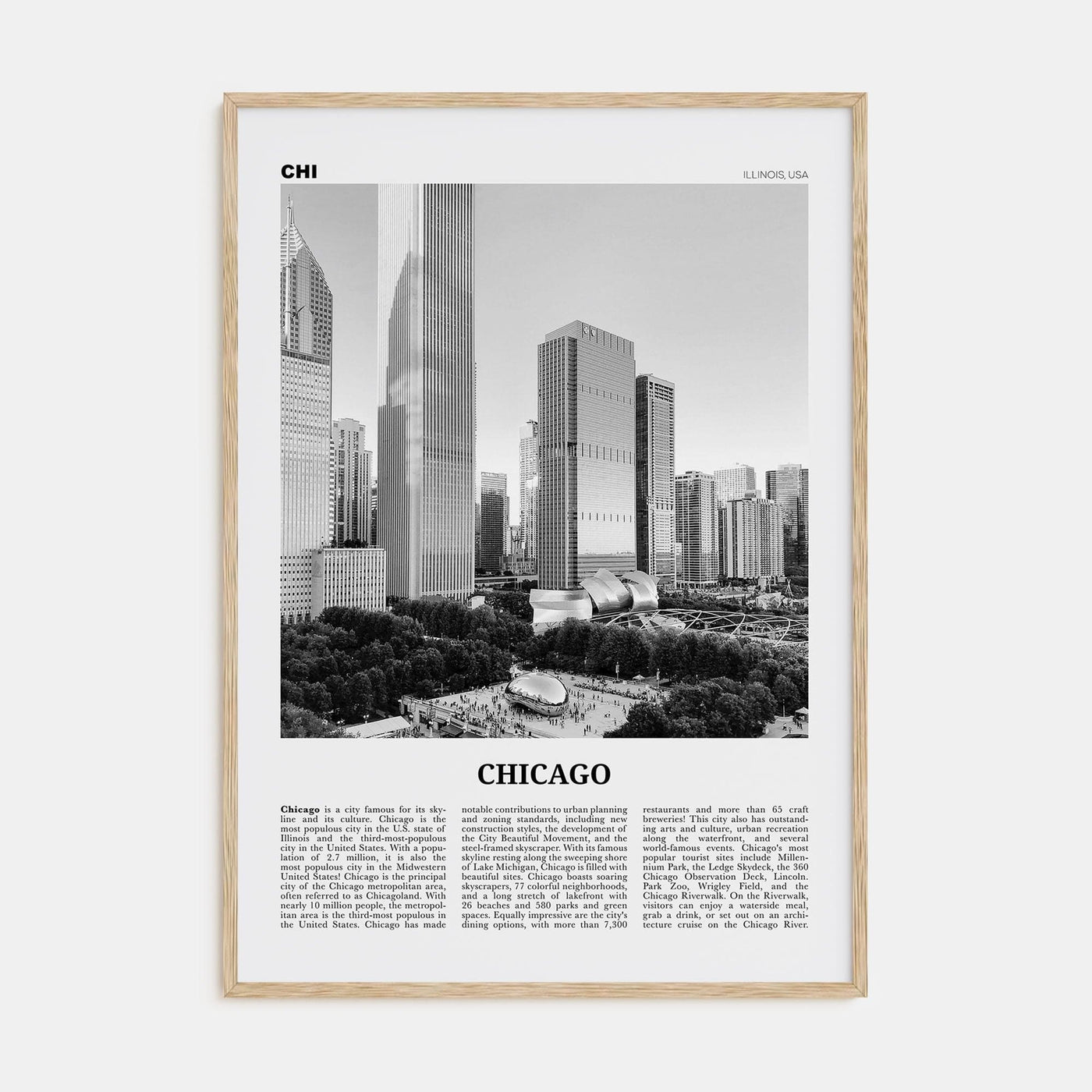 Chicago No 4 Poster Natural Wood / 8x12 in Nbourhood Travel B&W Poster